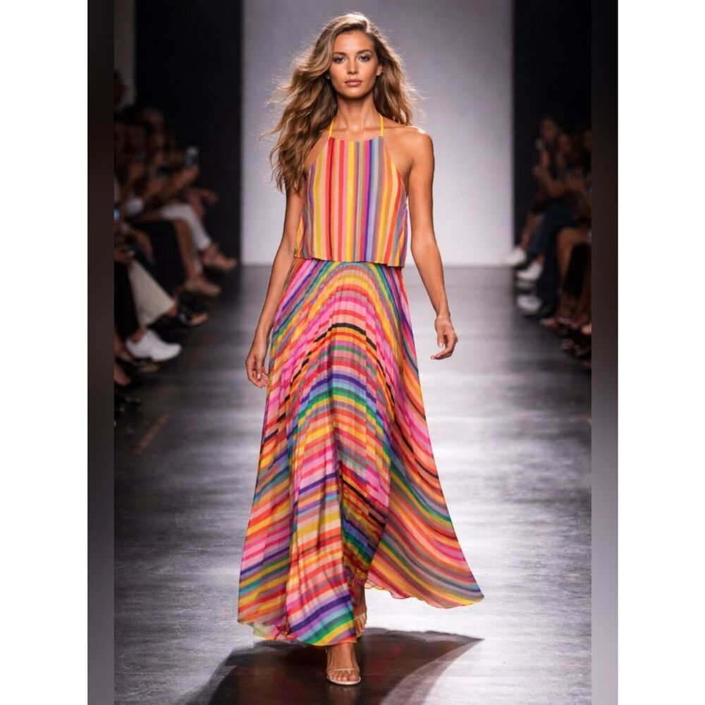 City Chic Girls Rainbow Stripe Maxi Dress in Multicolor